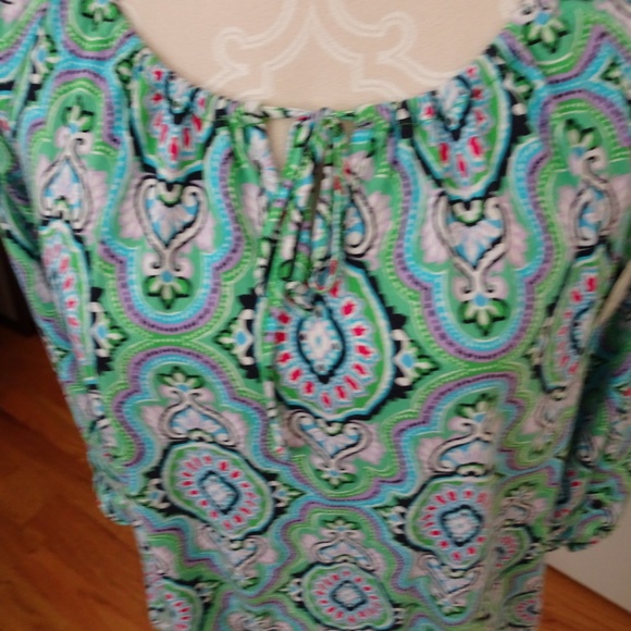 Aqua/Lime Paisley Cotton Blend Top-Size M-Jones NY - Picture 2 of 7